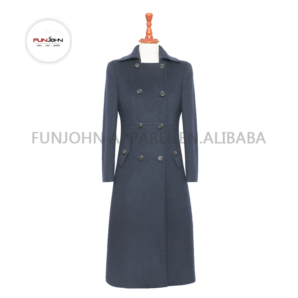 made in China black double breasted long women cashmere coat cabin crew winter uniform outfit