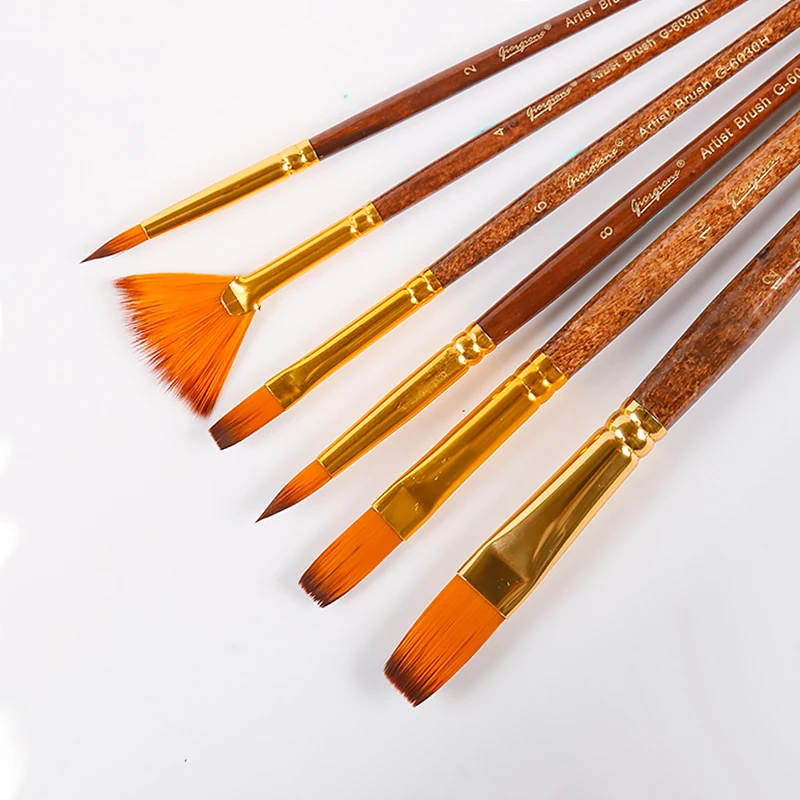 Набор кистей для пейнтбола Giorgione из синтетического ворса с алюминиевым ободком и деревянной ручкой 6 шт. в