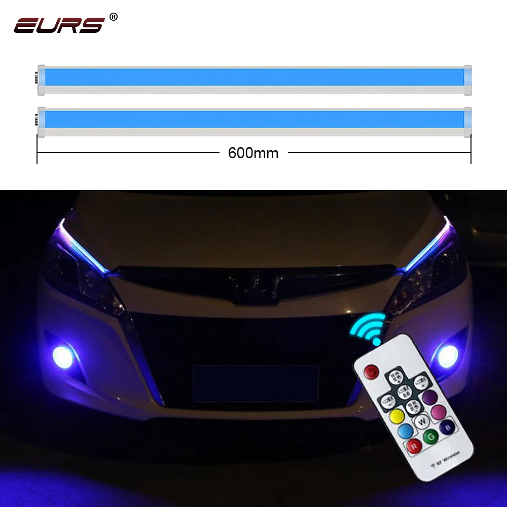 RGB Flexible LED DRL for Headlight RGB with Remote Control 30cm 45cm 60cm Flowing Day Light