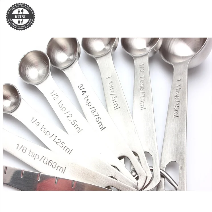 7pcs Measuring Spoons 18/8 Stainless Steel Measuring Spoons 1/8 Tsp, 1/4  Tsp, 1/2 Tsp, 3/4 Tsp, 1 Tsp, 1/2 Tbsp & 1 Tbsp Dry And Liquid Ingredients