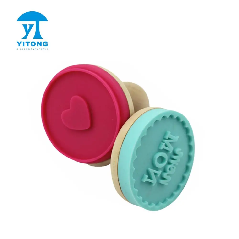 Custom Silicone Cookie Stamp With Wooden Handle Durable Heat Resistant Handmade Biscuit Baking Tool