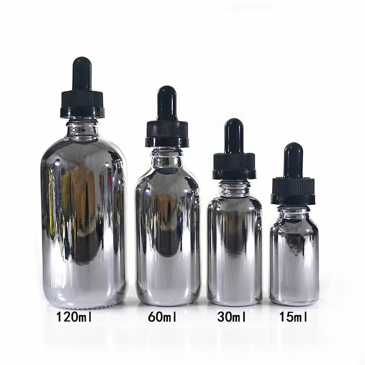 15ml 30ML 1oz 60ml 2oz Silver Chrome Coated Clear Euro Glass Bottle With Silver Dropper