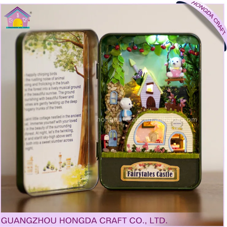 Good Quality With Intelligent Voice Control Light Miniature Diy Miniature Green House Wooden Kids Tin Box Theater