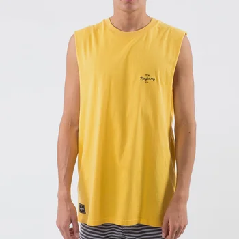 Sleeveless Cotton T Shirts Men Yellow Color Top Custom Logo Muscle Tank