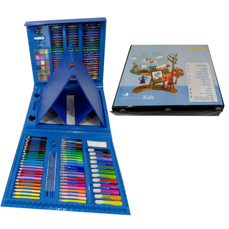 
JF88868 176 шт. 176 шт. пластиковые детские цветные карандаши, пастельный рисунок, набор для рисования акварелью с мольбертом 