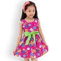 2016 Summer Girl Flowers Print Princess Dresses Baby Girls Cotton Clothes Vestido Infantil Girl Sleeveless Dress
