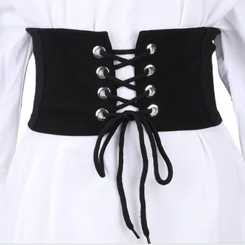 Various Trendy Corset Belt Women Cord Tied Wide White Black Denim Waistband Super Wide Sexy Waistband Belt