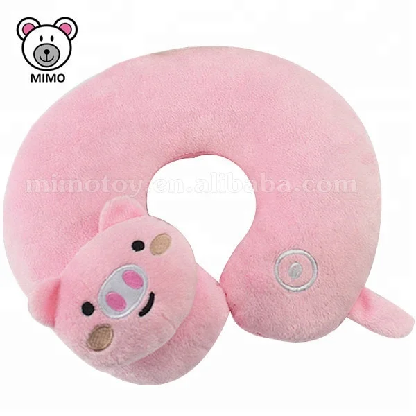 Head Support Memory Foam Plush Pink Pig Travel Neck Pillow Cushion New Custom Cute Stuffed Animal Soft Toy Pig U Shape Pillow