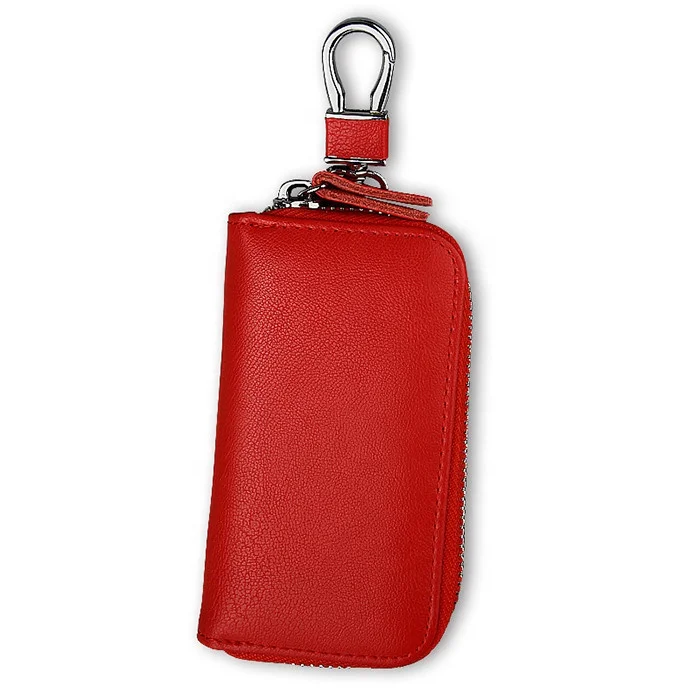  Genuine Leather Zipper Key Chain,Key Holder Bag,Leather Keyring  Purse Wallet Designer Elephant Coin Change Purse Key Card Holder Case with Keychain  Key Ring for Women Ladies Girls (Red) ( Color 