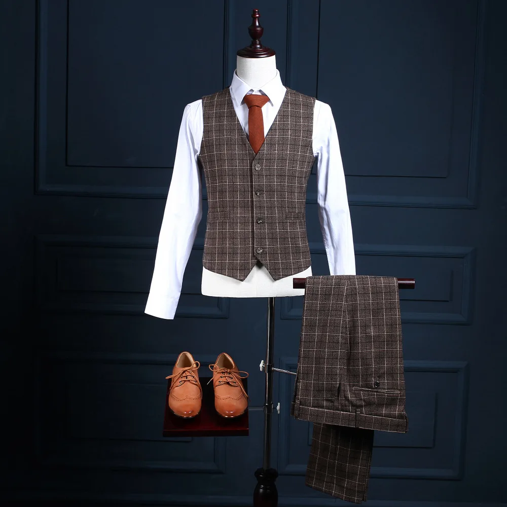 Traje de esmoquin a cuadros para hombre, abrigo Pantalones