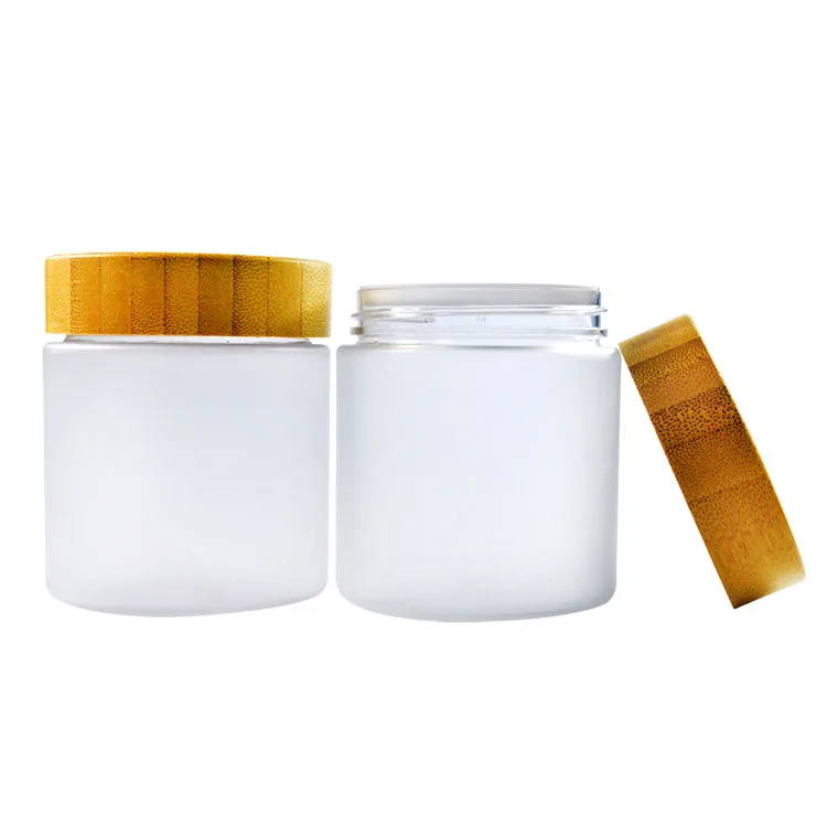 Natural bamboo lid design 100g 150g 250g plastic Pet bottle cosmetic packaging body cream jar