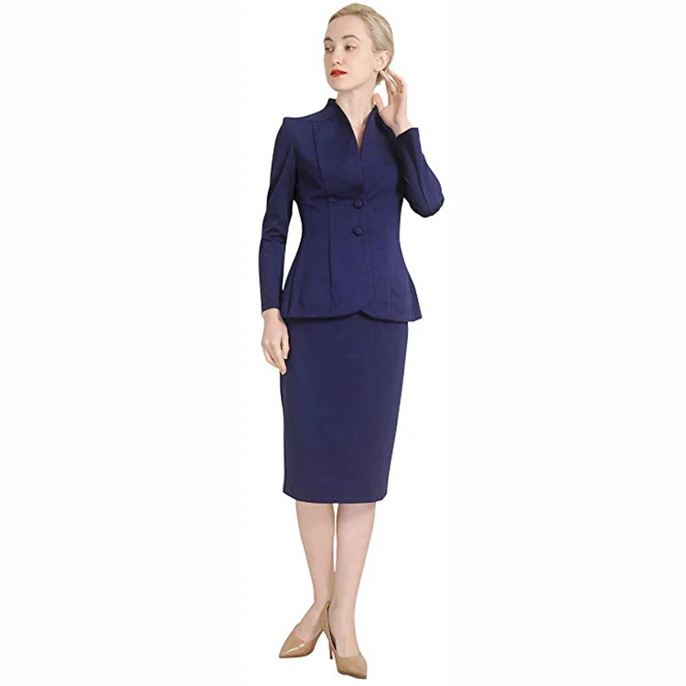 Streamline Design Slimming Two Pieces Sky Blue Skirt Suit Sets Women Lady Business Suits Elegant Formal Women Blazers