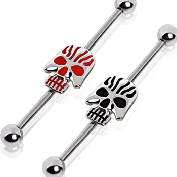 Stainless Steel Skull Unique Industrial Barbell Body Piercing Jewelry