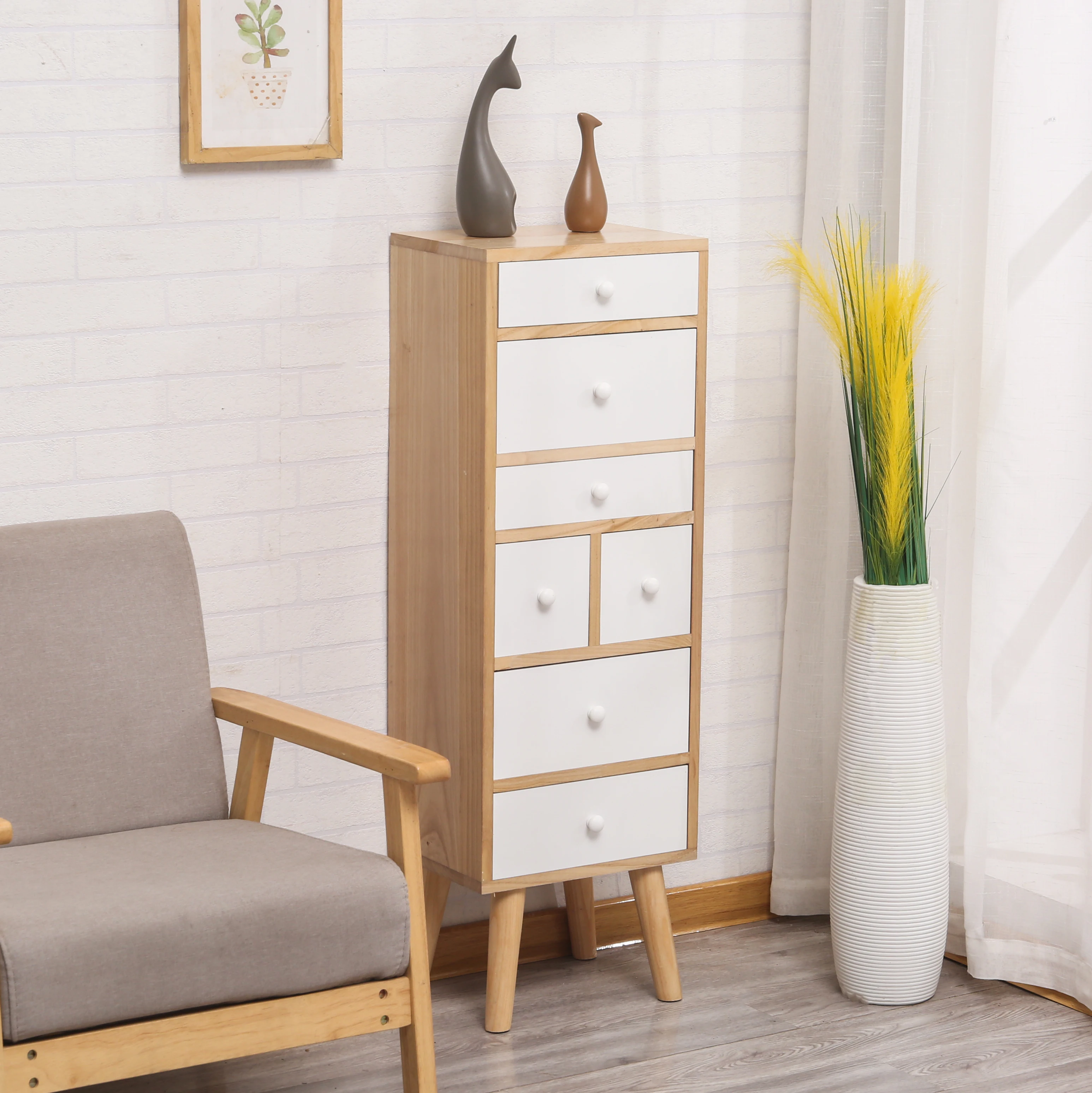 Деревянный Комод с ящиками белый шкаф боковой для хранения 7 спальни прихожей и гостиной