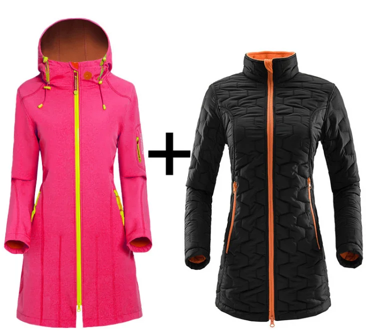 Женская зимняя спортивная одежда с капюшоном 3 в 1, легкий водонепроницаемый уличный тренчкот, флисовая куртка