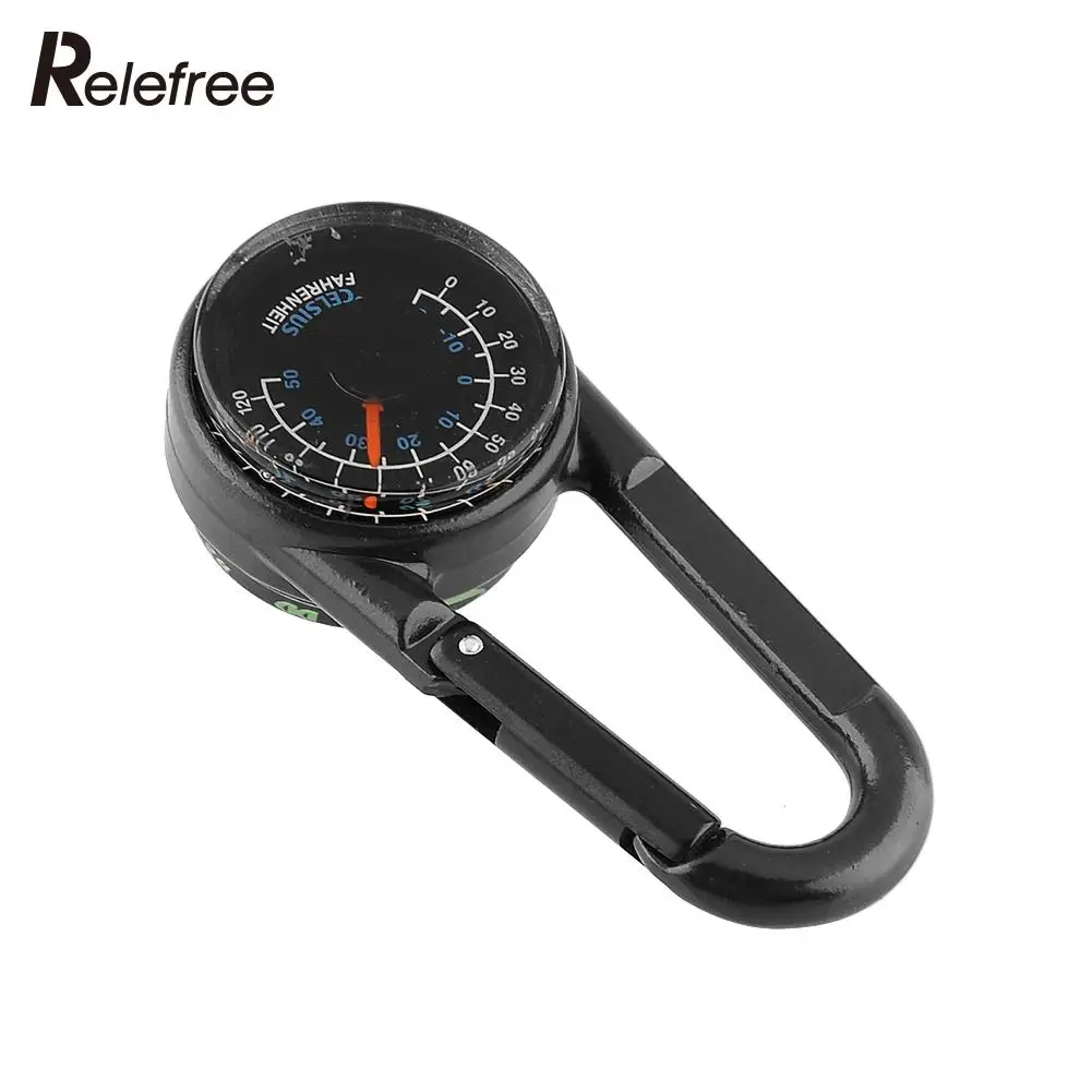Multifunction Camping Mini Carabiner w//Keychain Compass Thermometer Key 3 in 1