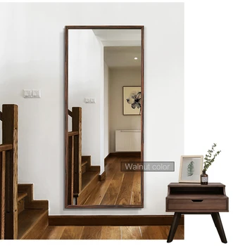 Full Length Floor Mirror Natural Wood Frame Dressing Mirror with Standing Holder Hanging or Leaning Against Wall Mirror