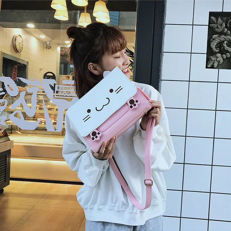 Cute cartoon embroidered stereo cat messenger bag from Harajuku fashion