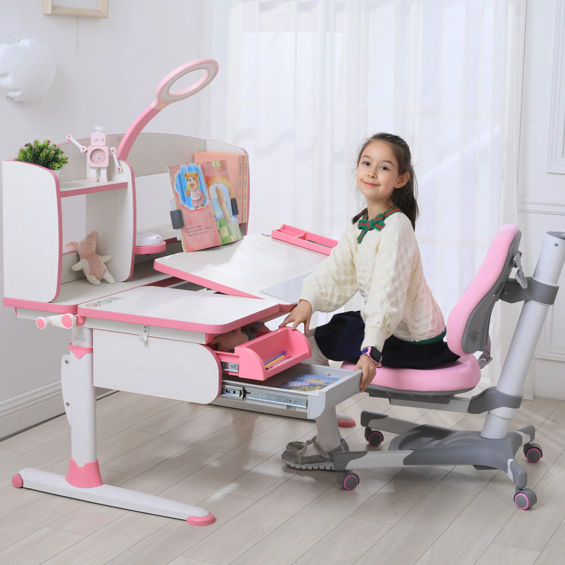 
Kid Srite Learning Desk And Chair For Children School Student Reading Writing Adjustable Drawing Table 