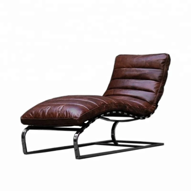 Шезлонг из натуральной кожи без подлокотников, античное кресло из потертой кожи, шезлонг с прострочкой, кресло для гостиной, спальни, шезлонг