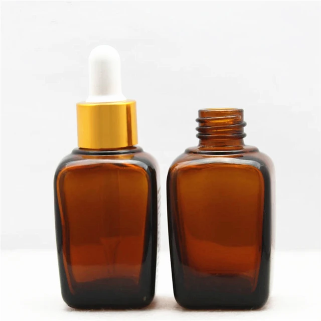 30ml Rectangular Glass Dropper Bottle Amber Skin Care Cream Screen Printing Personal Care Label Logo Printing Screen Printing