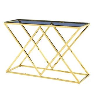 201 grade high polished mirror console table golden console table set long glass top entrance table