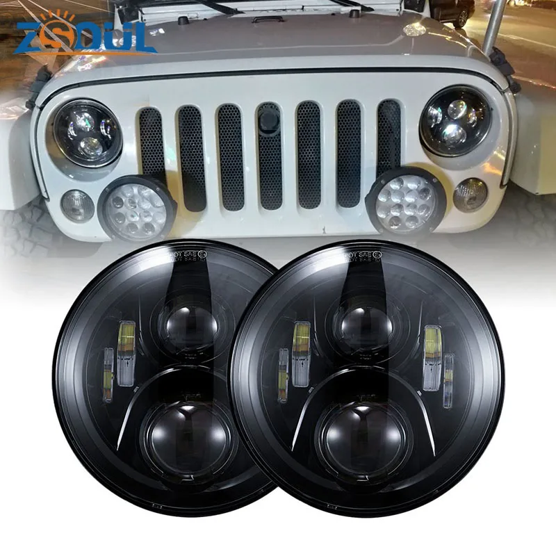 Pair 7 Inch 95 W Round Black Led Headlamps With Drl Hi/lo Beam For Jeep Off  Roading Wrangler Jk Tj - Buy Faro Para Jeep Product on 