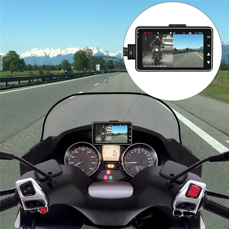 720P 3 Inch LCD Screen Dual Lens Motorcycle Camera Recorder
