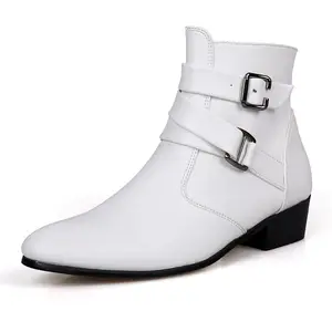 PU Leather High Boots Fashion Style with Strap and Zipper Men's Boots