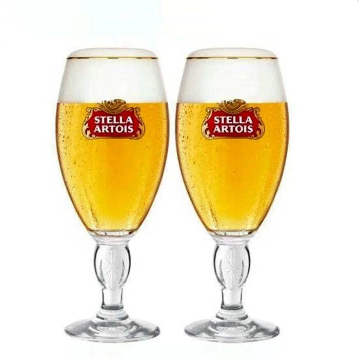 Stella Artois 2 x ICON Beer Chalice Glasses Gold Rim  430/330ml BNWOB Man cave 