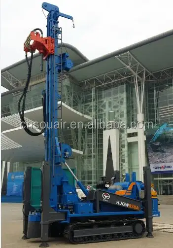 
 Буровая установка HJGW850A гусеничного типа 400-500-600m для водяных скважин, управляемая портативным винтовым воздушным компрессором, 30- 35 бар, быстрая скорость бурения  