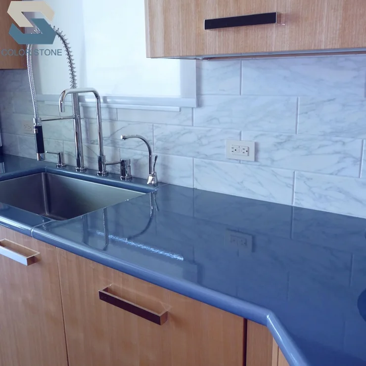 Factory Direct Price Fabricated Artificial Dark Blue Quartz Countertops Cheap for Kitchen