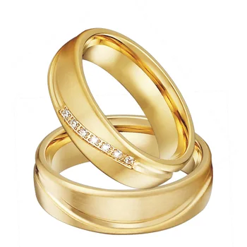 Factory Wholesale custom stainless steel rings Solid 14k gold plated couple wedding band rings for men and women wholesale