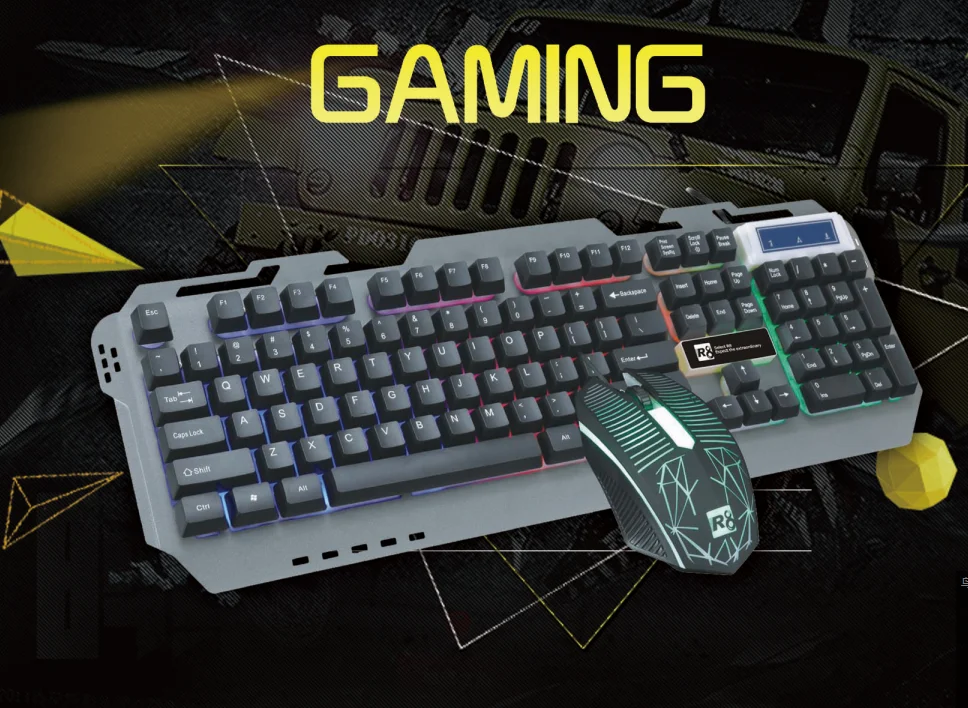 R8 Wholesale Custom USB Wired LED Illuminated Gaming Keyboard and Mouse Combo