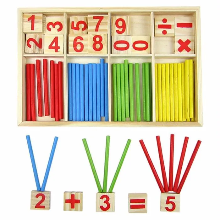Wooden Counting Sticks & Math Learning Cards In a Box Kids Math Montessori Toy 