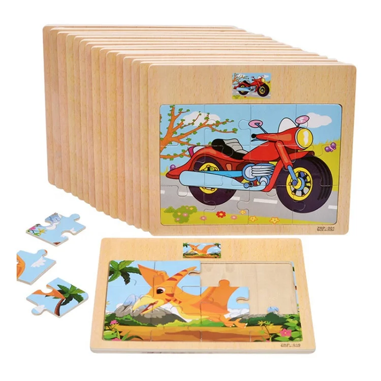12 units/a lot Jigsaw Puzzle Wooden Board Children 3-6 Years Old Cartoon Animal Traffic Cognitive Early Education Puzzle Toys