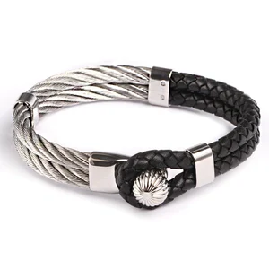 Personalized Jewelry Leather Braided Twisted Stainless Steel Wire Bracelets Bracelets & Bangles for Men