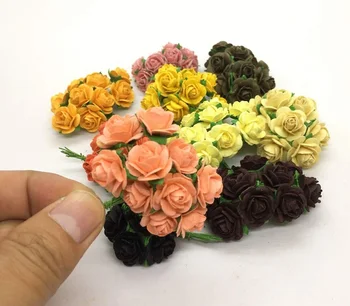 Top Dark Colors Handmade Mulberry Paper Rose Buds Flower Set Decoration 1cm Paper Craft