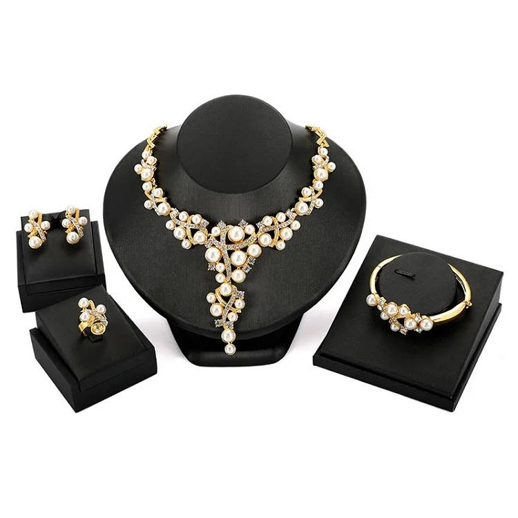 Gold Plated Turkish Crystal Necklace Pendant Earring Women Wedding Jewelry Set 