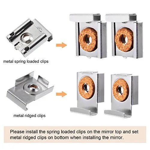 4 Sets (16 Pieces) Spring Loaded Mirror Hanger Clips Set Unframed Mirror  Mount Clips with Screws and Rawl Plugs