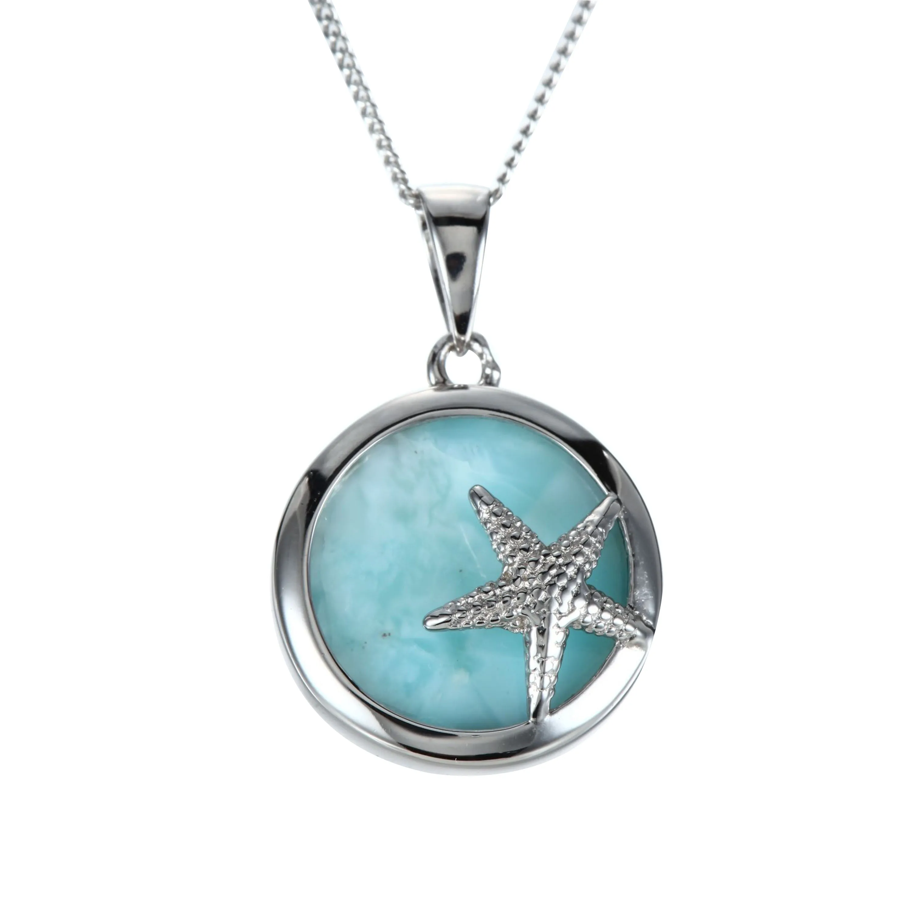 Natural Blue LARIMAR Starfish sea life Pendant in Solid 925 Sterling Silver