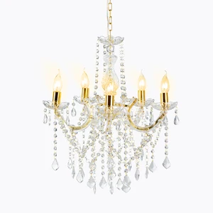 5 Lights Gold Acrylic Droplets Brass Marie Therese  Crystal Lamps Art Deco Chandelier Pendant Lights