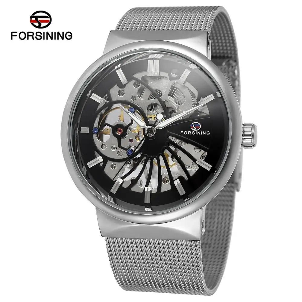 
 Лидер продаж 2020, роскошный сетчатый Браслет Forsining из нержавеющей стали, Механические Мужские часы-скелетоны с поддержкой пользовательского бренда, часы  