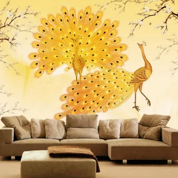 Jynx Maze Wallpaper Creative Golden Peacock Stocklot Plain Wallpaper 3d