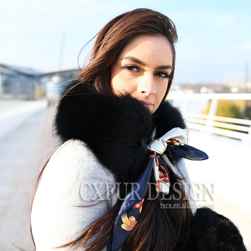 CX-A-04 для женщин; Без застежки; Съемный воротник из натурального меха лисы шарф с полиэфирный шарф