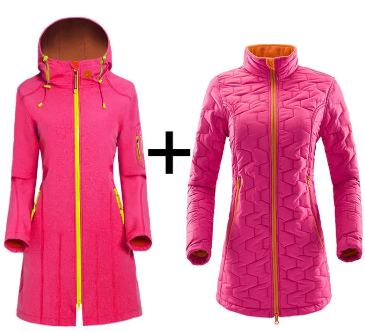 Женская зимняя спортивная одежда с капюшоном 3 в 1, легкий водонепроницаемый уличный тренчкот, флисовая куртка