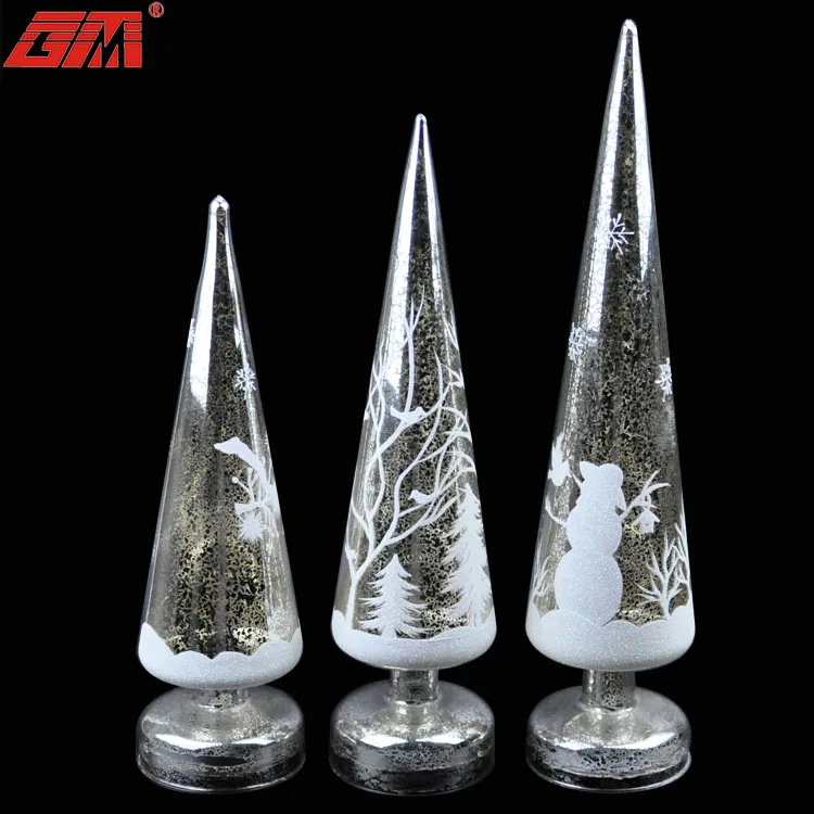 Mercury finish artificial led lighted mini glass christmas tree