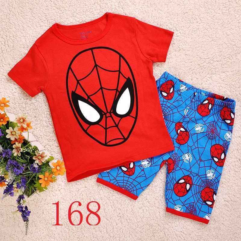 Детские пижамы с коротким рукавом хлопковая одежда для сна летняя Пижама мальчиков и девочек героями мультфильмов