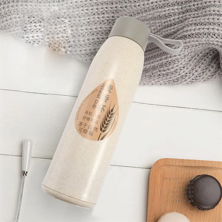 380ml Eco Friendly Biodegradable Wheat Straw Glass Drinking Bottle Water Cup Wholesale