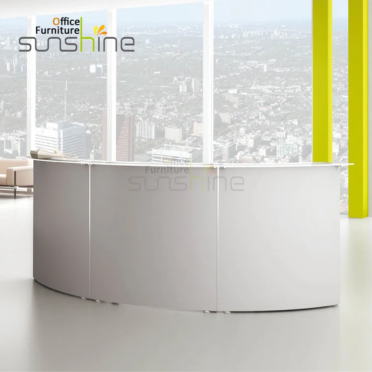 office furniture half round white color reception desk with glass in reasonable prices